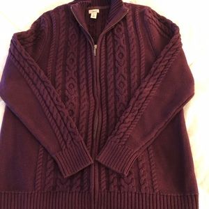 L.L.Bean Wms cableknit full zip cotton sweater